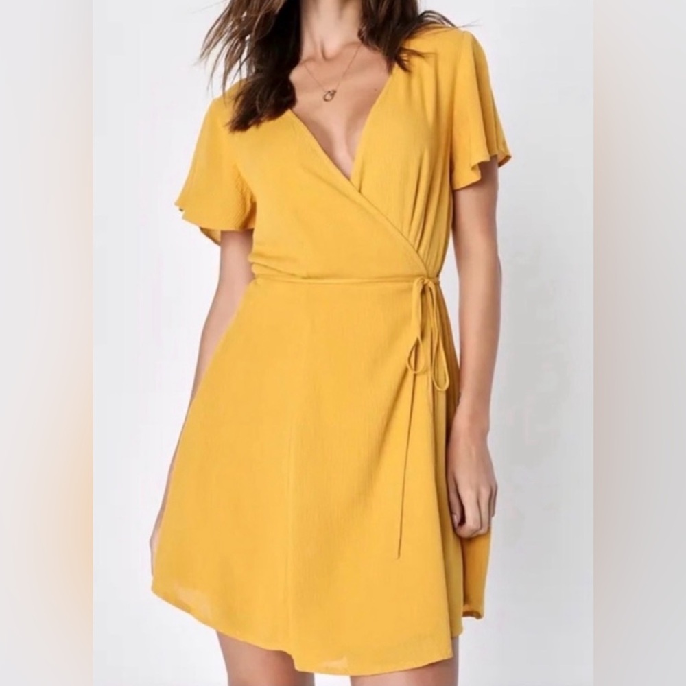 Lulus Harbor Point mustard yellow wrap dress, XL